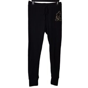 Disney Mickey Mouse Pants Woman's Medium Sweat Pants Black With Gold Logo Mickey